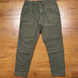 Beams Heart Crop Chino Pants Men M 28"x24" Olive Green Flax Blend Nature Outdoor